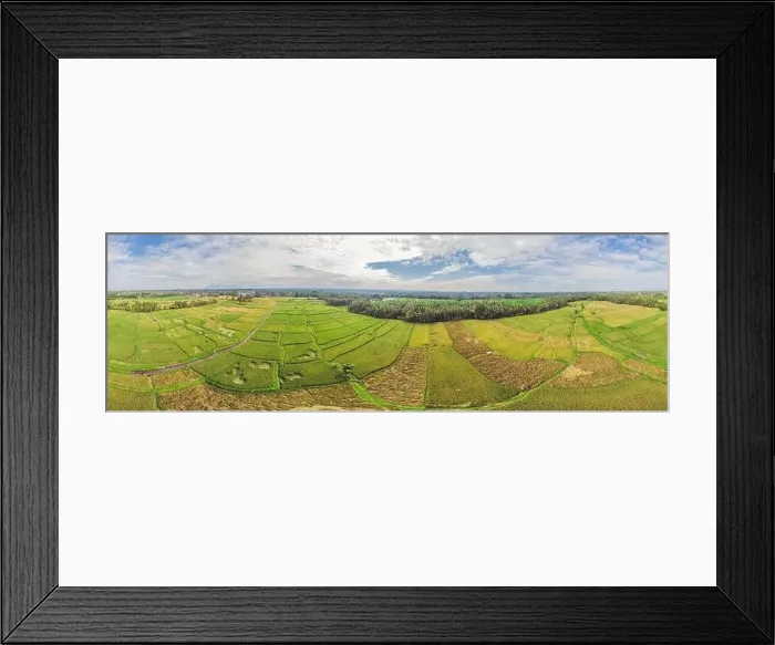 Framed Print : Image of beautiful Terraced rice field in water season and Irrigation from drone, Top view of rices paddy
