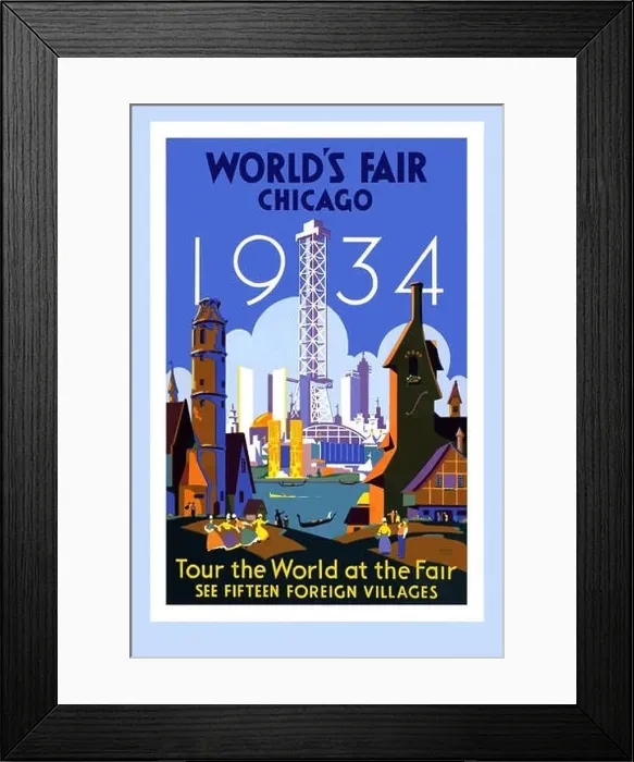 Framed Print : worlds fair in chicago 1934 vintage poster Framed Print : worlds fair in chicago 1934 vintage poster