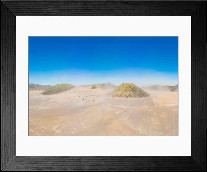 Framed Print : Panoramic Aerial shot of the Bromo volcano and Batok volcano at the Bromo Tengger Semeru National Park on Java Island Framed Print : Panoramic Aerial shot of the Bromo volcano and Batok volcano at the Bromo Tengger Semeru National Park on Java Island
