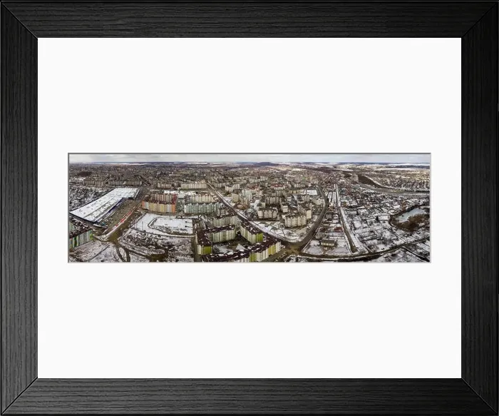 Framed Print : Top view of winter city landscape with tall buildings. Drone aerial photography Framed Print : Top view of winter city landscape with tall buildings. Drone aerial photography