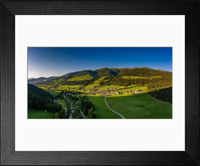 Framed Print : Panoramic view of Sesto ( Sexten ) and Moss ( Moos ) in South Tyrol. Dronephotography Framed Print : Panoramic view of Sesto ( Sexten ) and Moss ( Moos ) in South Tyrol. Dronephotography