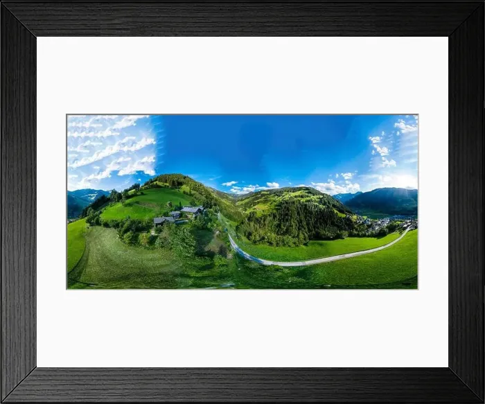Framed Print : Aerial 360-degree panoramic drone view of beautiful Alps mountains, Austria, Grossarl. Summer time, high point of view Framed Print : Aerial 360-degree panoramic drone view of beautiful Alps mountains, Austria, Grossarl. Summer time, high point of view
