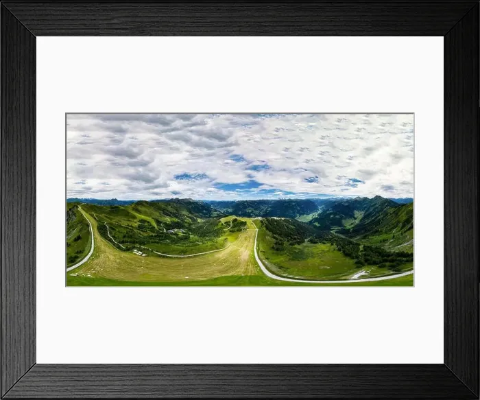 Framed Print : Aerial 360-degree panoramic drone view of beautiful Alps mountains, Austria, Grossarl. Summer time, high point of view Framed Print : Aerial 360-degree panoramic drone view of beautiful Alps mountains, Austria, Grossarl. Summer time, high point of view
