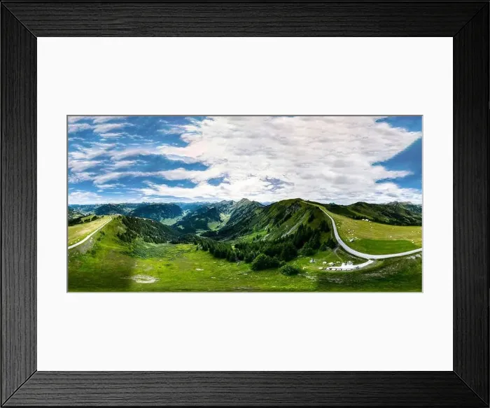 Framed Print : Aerial 360-degree panoramic drone view of beautiful Alps mountains, Austria, Grossarl. Summer time, high point of view Framed Print : Aerial 360-degree panoramic drone view of beautiful Alps mountains, Austria, Grossarl. Summer time, high point of view