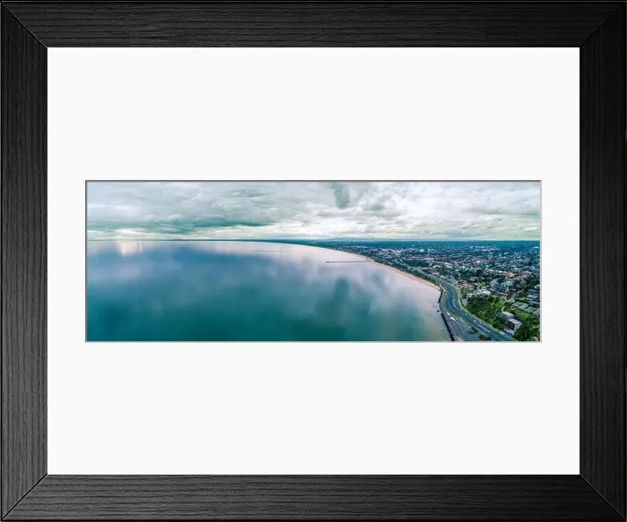 Framed Print : Port Phillip Bay coastline near Frankston suburb in Melbourne, Australia - wide aerial panorama Framed Print : Port Phillip Bay coastline near Frankston suburb in Melbourne, Australia - wide aerial panorama