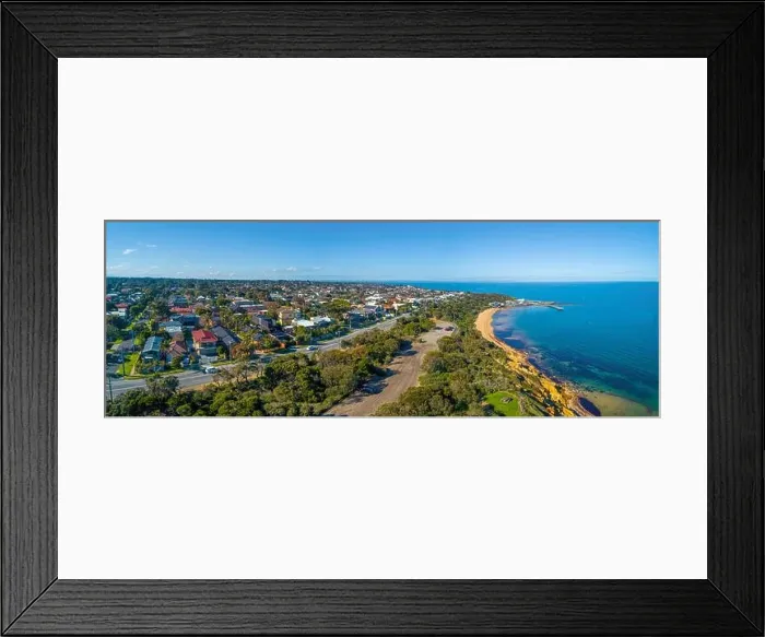 Framed Print : Aerial panorama of Beach Road and Black Rock suburb in Melbourne, Australia Framed Print : Aerial panorama of Beach Road and Black Rock suburb in Melbourne, Australia