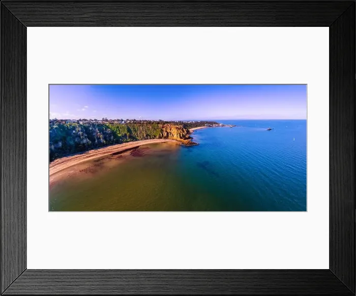 Framed Print : Red Bluff lookout at the Black Rock coastline - aerial panoramic landscape Framed Print : Red Bluff lookout at the Black Rock coastline - aerial panoramic landscape