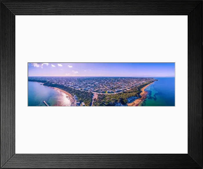 Framed Print : Wide aerial panorama of Black Rock coastline suburb in Melbourne, Australia Framed Print : Wide aerial panorama of Black Rock coastline suburb in Melbourne, Australia
