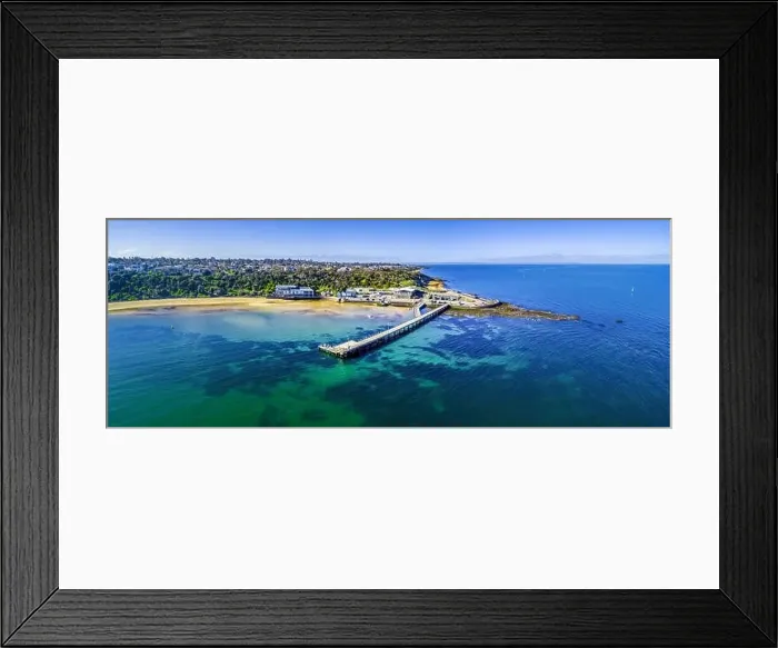 Framed Print : Black Rock Wharf and The Cerberus Beach house - aerial panorama