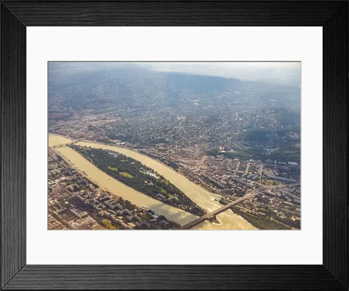 Framed Print : Aerial view of Danube river in Budapest, Hungary Framed Print : Aerial view of Danube river in Budapest, Hungary