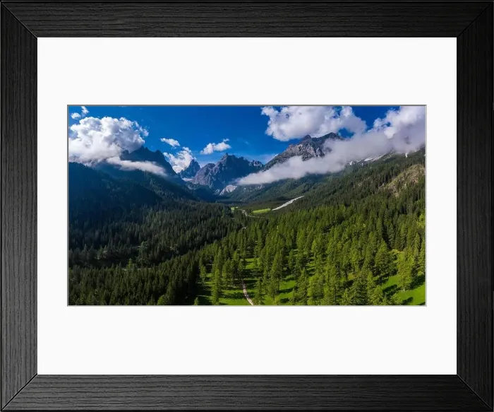 Framed Print : Panoramic view on Dolomites, Val Fiscalina. Drone photography Framed Print : Panoramic view on Dolomites, Val Fiscalina. Drone photography