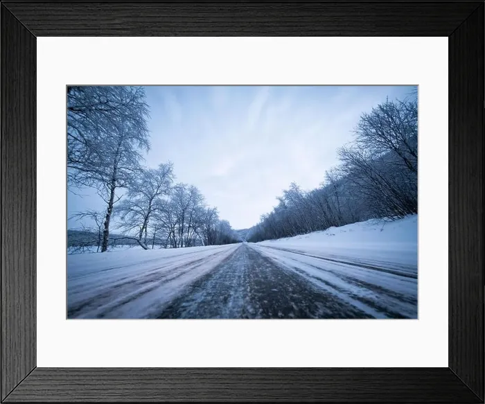 Framed Print : Snowy road among the trees covered in snow in Lapland Framed Print : Snowy road among the trees covered in snow in Lapland