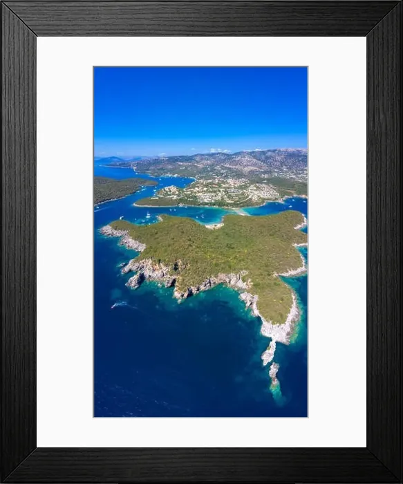 Framed Print : Aerial view of iconic paradise sandy beaches with turquoise sea in complex islands of Agios Nikolaos Framed Print : Aerial view of iconic paradise sandy beaches with turquoise sea in complex islands of Agios Nikolaos