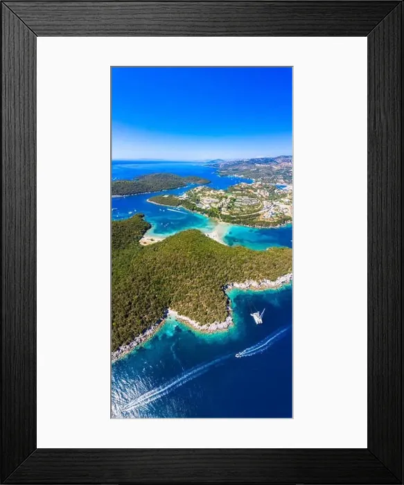 Framed Print : Aerial view of iconic paradise sandy beaches with turquoise sea in complex islands of Agios Nikolaos Framed Print : Aerial view of iconic paradise sandy beaches with turquoise sea in complex islands of Agios Nikolaos
