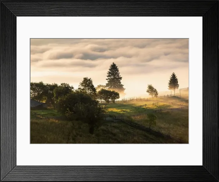 Framed Print : Summer landscape of the mountain village in Bucovina Framed Print : Summer landscape of the mountain village in Bucovina