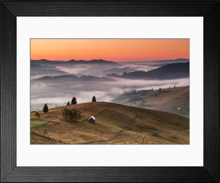 Framed Print : Summer landscape of the mountain village in Bucovina Framed Print : Summer landscape of the mountain village in Bucovina