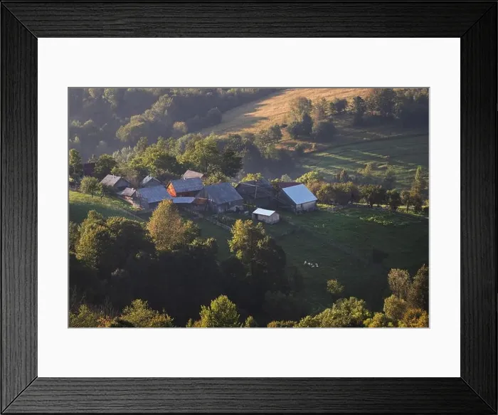 Framed Print : Summer landscape of the mountain village in Bucovina Framed Print : Summer landscape of the mountain village in Bucovina