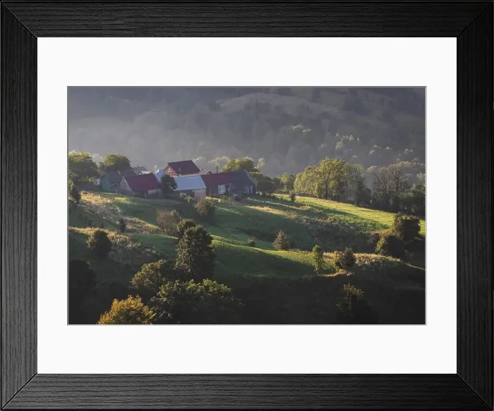 Framed Print : Summer landscape of the mountain village in Bucovina Framed Print : Summer landscape of the mountain village in Bucovina