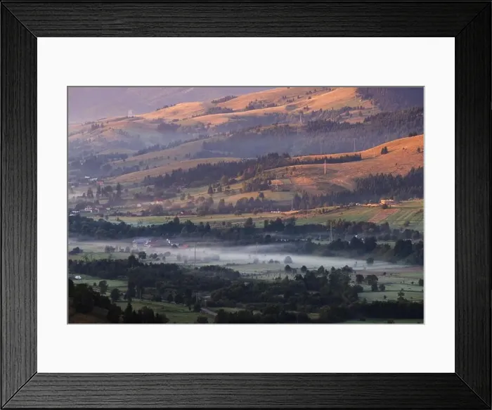 Framed Print : Summer landscape of the mountain village in Bucovina Framed Print : Summer landscape of the mountain village in Bucovina
