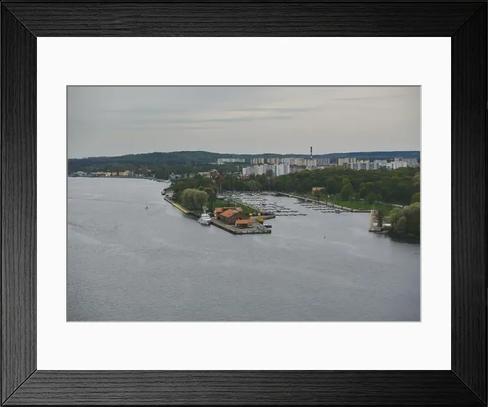 Framed Print : Aerial top view panorama of yacht club marina at a bay of Lake Framed Print : Aerial top view panorama of yacht club marina at a bay of Lake