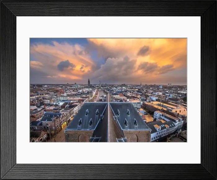 Framed Print : Aerial view over Groningen city from church tower in old city centre Framed Print : Aerial view over Groningen city from church tower in old city centre