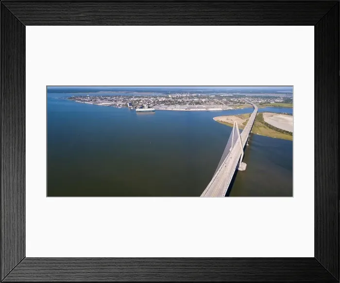Framed Print : Aerial panorama of the Ravenel Bridge, Charleston Harbor, and downtown Charleston, South Carolina Framed Print : Aerial panorama of the Ravenel Bridge, Charleston Harbor, and downtown Charleston, South Carolina