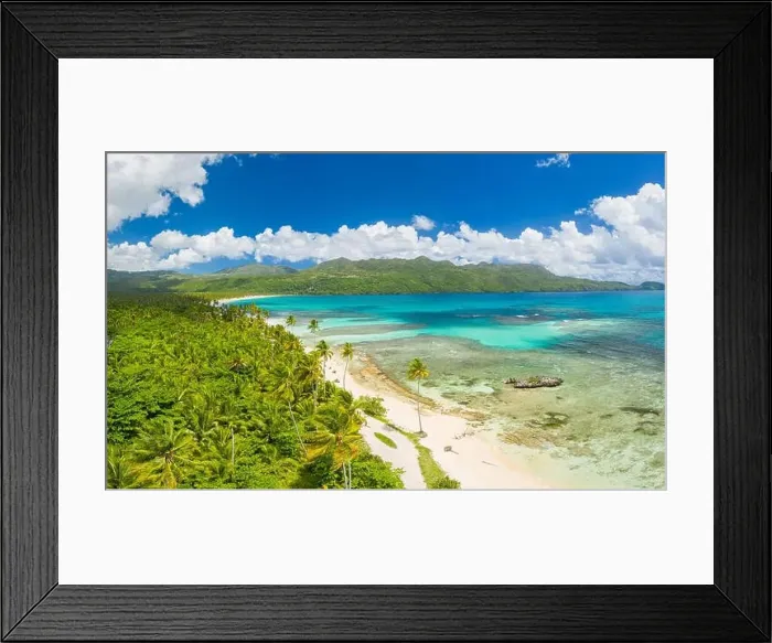 Framed Print : Drone shot of tropical beach.Samana peninsula, Playa(beach) Rincon beach, Dominican Republic