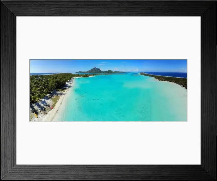 Framed Print : BORA BORA, FRENCH POLYNESIA -4 DEC 2018- Aerial view of overwater bungalow villas at the St Regis Resort Bora-Bora in Framed Print : BORA BORA, FRENCH POLYNESIA -4 DEC 2018- Aerial view of overwater bungalow villas at the St Regis Resort Bora-Bora in