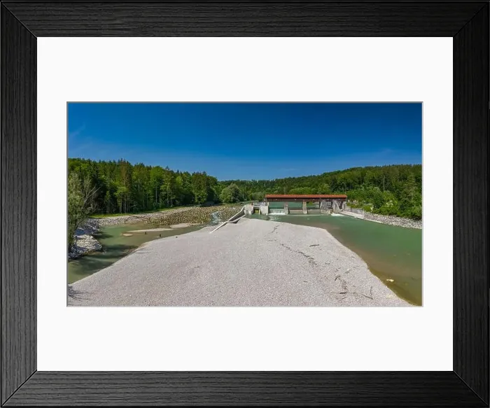 Framed Print : A sandbank in front of the isar river and a weir Framed Print : A sandbank in front of the isar river and a weir