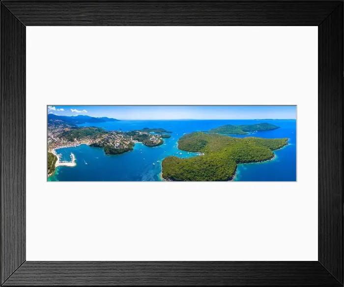 Framed Print : Aerial view of iconic paradise sandy beaches with turquoise sea in complex islands of Agios Nikolaos