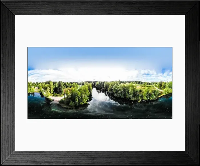 Framed Print : Panoramic aerial view of mystically turquoise coloured spring Kiikunlahde in Hollola, Finland Framed Print : Panoramic aerial view of mystically turquoise coloured spring Kiikunlahde in Hollola, Finland