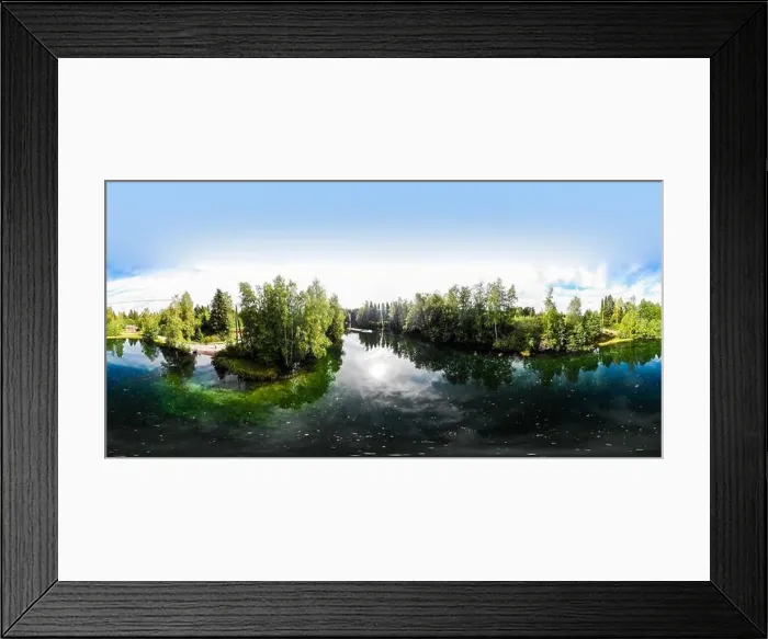 Framed Print : Panoramic aerial view of mystically turquoise coloured spring Kiikunlahde in Hollola, Finland Framed Print : Panoramic aerial view of mystically turquoise coloured spring Kiikunlahde in Hollola, Finland