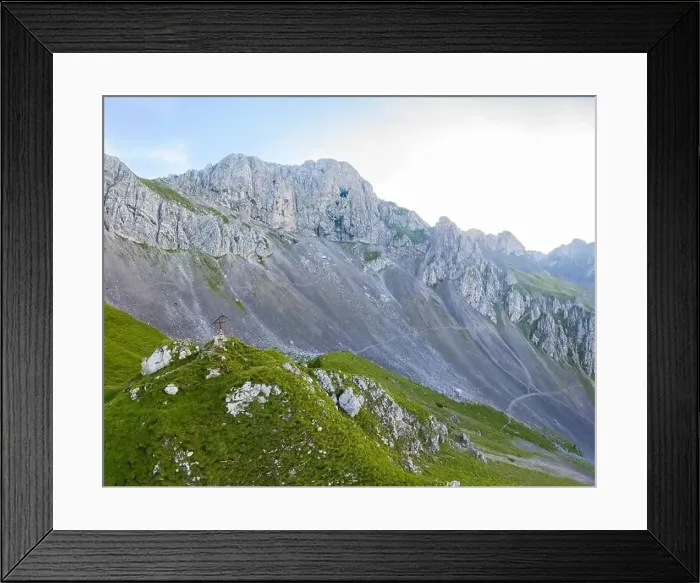 Framed Print : Aerial view of Passo degli Agnelli in front of Pizzo della Presolana at dawn Framed Print : Aerial view of Passo degli Agnelli in front of Pizzo della Presolana at dawn