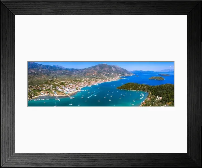 Framed Print : Aerial drone bird's eye view photo of iconic port of Nidri or Nydri, Leflkada island, Ionian, Greece Framed Print : Aerial drone bird's eye view photo of iconic port of Nidri or Nydri, Leflkada island, Ionian, Greece