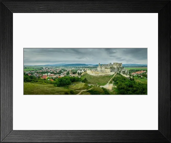 Framed Print : Aerial view of medieval ruined Beckov castle in Slovakia above the Vah river with Gothic chapel and stormy sky Framed Print : Aerial view of medieval ruined Beckov castle in Slovakia above the Vah river with Gothic chapel and stormy sky