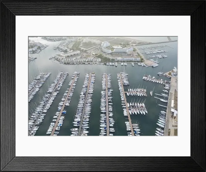 Framed Print : Aerial drone shot of the port and marina in Port Camargue, Occitanie, France Framed Print : Aerial drone shot of the port and marina in Port Camargue, Occitanie, France