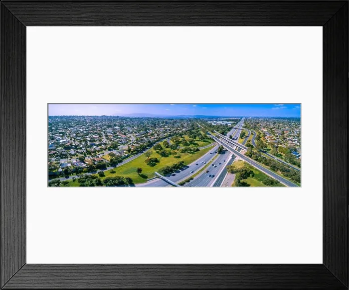 Framed Print : Aerial panorama of highway interchange in Melbourne, Australia