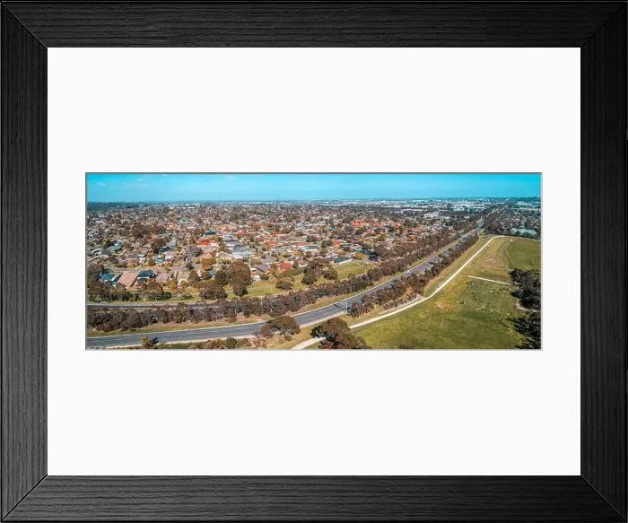 Framed Print : Aerial panorama of Mulgrave suburb and Wellington road on bright sunny day in Melbourne, Australia Framed Print : Aerial panorama of Mulgrave suburb and Wellington road on bright sunny day in Melbourne, Australia
