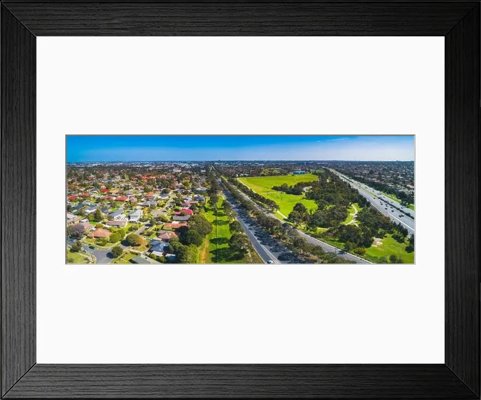Framed Print : Aerial panorama of typical suburban area in Melbourne, Australia on sunny day Framed Print : Aerial panorama of typical suburban area in Melbourne, Australia on sunny day