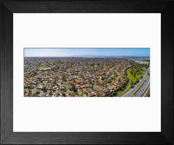 Framed Print : Aerial panorama of Wheelers Hill suburb in Melbourne, Australia on sunny day
