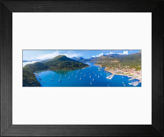Framed Print : Aerial drone bird's eye view photo of iconic port of Nidri or Nydri, Leflkada island, Ionian, Greece Framed Print : Aerial drone bird's eye view photo of iconic port of Nidri or Nydri, Leflkada island, Ionian, Greece