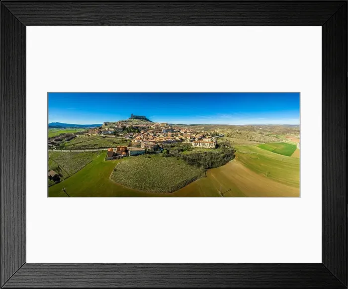 Framed Print : Atienza aerial panorama with blue sky of medieval ruined castle and town with city walls in Castille and Leon Spain Framed Print : Atienza aerial panorama with blue sky of medieval ruined castle and town with city walls in Castille and Leon Spain