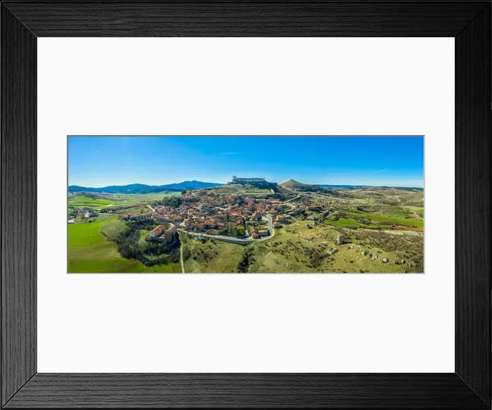 Framed Print : Atienza aerial panorama with blue sky of medieval ruined castle and town with city walls in Castille and Leon Spain Framed Print : Atienza aerial panorama with blue sky of medieval ruined castle and town with city walls in Castille and Leon Spain