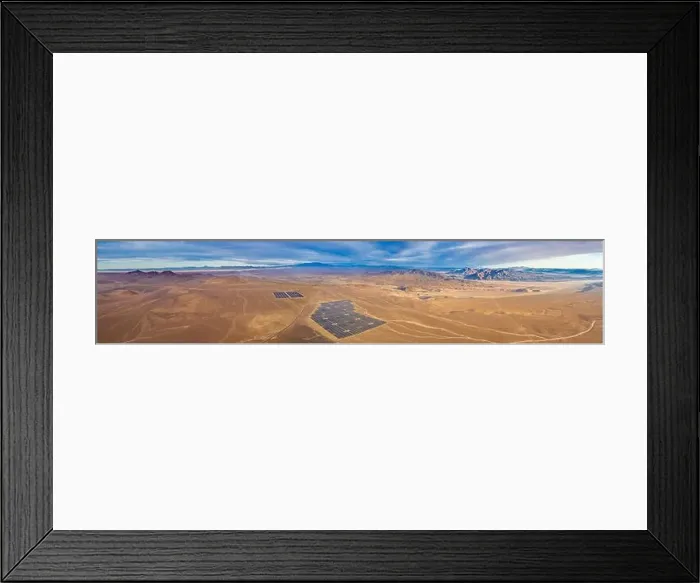 Framed Print : Aerial drone view of a Solar Energy Photovoltaic Power Plant over Atacama desert sands Framed Print : Aerial drone view of a Solar Energy Photovoltaic Power Plant over Atacama desert sands
