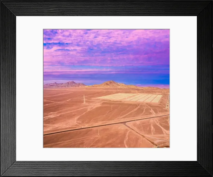 Framed Print : Aerial drone view of a Solar Energy Photovoltaic Power Plant over Atacama desert sands Framed Print : Aerial drone view of a Solar Energy Photovoltaic Power Plant over Atacama desert sands