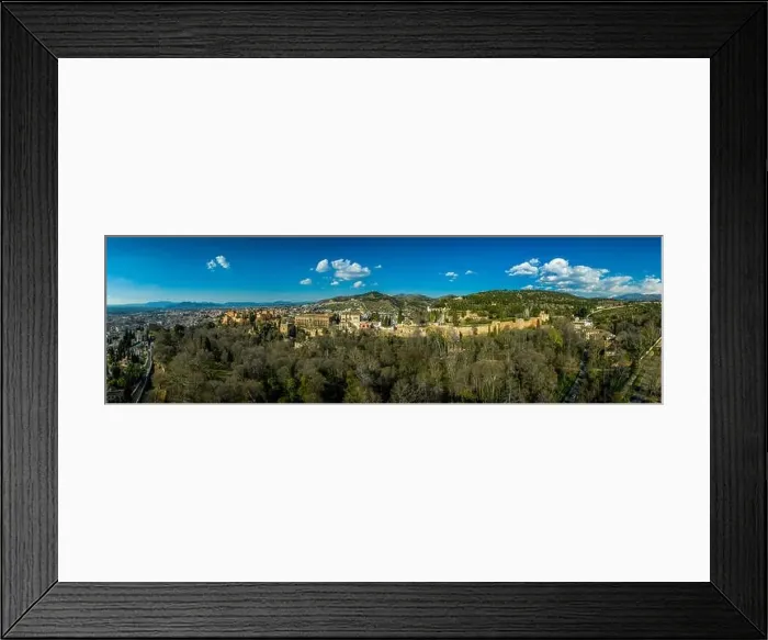 Framed Print : Aerial panoramic view of the Alhambra complex in Granada Spain with walls and towers and palaces Framed Print : Aerial panoramic view of the Alhambra complex in Granada Spain with walls and towers and palaces