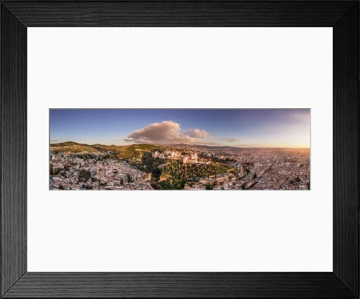 Framed Print : Aerial panoramic view of the Alhambra complex in Granada Spain with walls and towers and palaces Framed Print : Aerial panoramic view of the Alhambra complex in Granada Spain with walls and towers and palaces