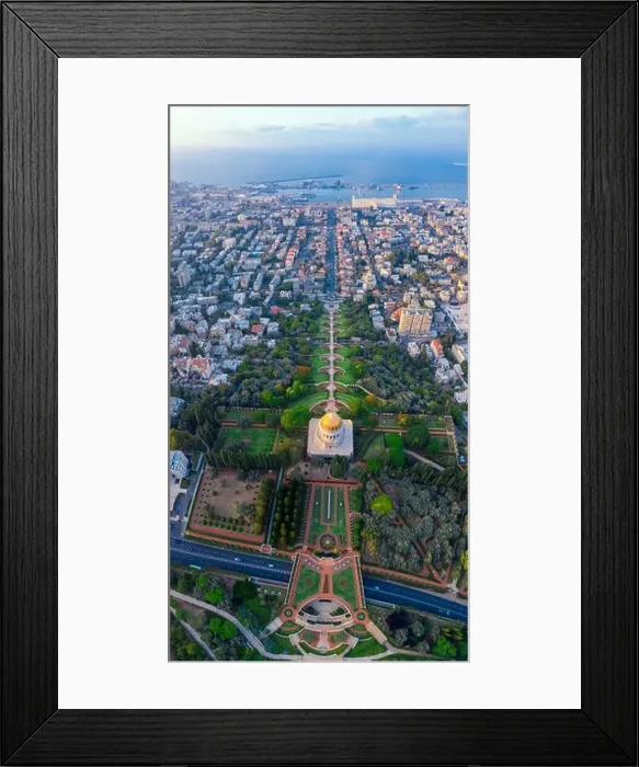 Framed Print : Aerial view of the colorful, magnificent Bahai garden on the hills of the Carmel in Haifa Israel Framed Print : Aerial view of the colorful, magnificent Bahai garden on the hills of the Carmel in Haifa Israel