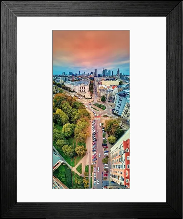 Framed Print : Beautiful panoramic aerial drone view to The Main Building of the Warsaw University of Technology - the historic Framed Print : Beautiful panoramic aerial drone view to The Main Building of the Warsaw University of Technology - the historic