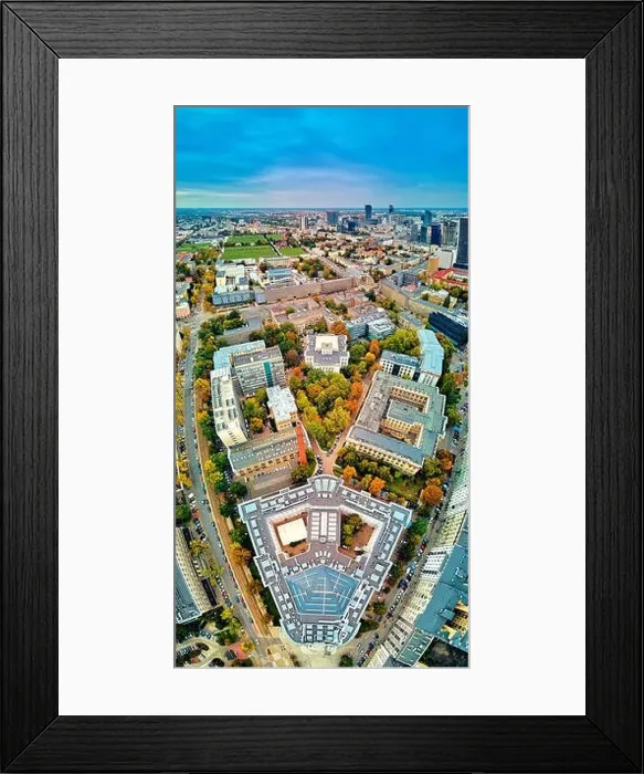Framed Print : Beautiful panoramic aerial drone view to The Main Building of the Warsaw University of Technology - the historic